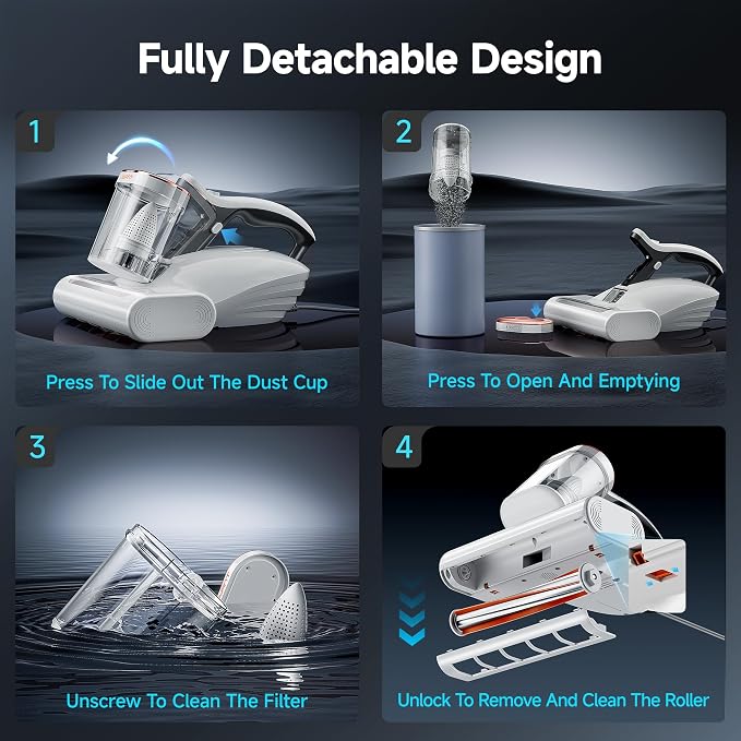 uwant Bed Cleaner with 16Kpa Suction Metal Roller 253.7nm Uv-c Light Mattress - Image 5