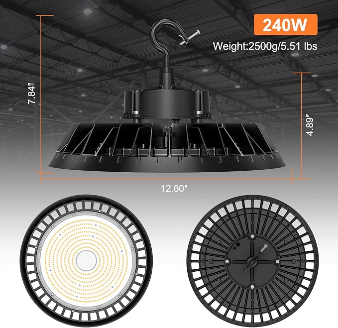 6Pack LED High Bay Lights, Super Bright 240W UFO High Bay LED Shop Lights - Image 4