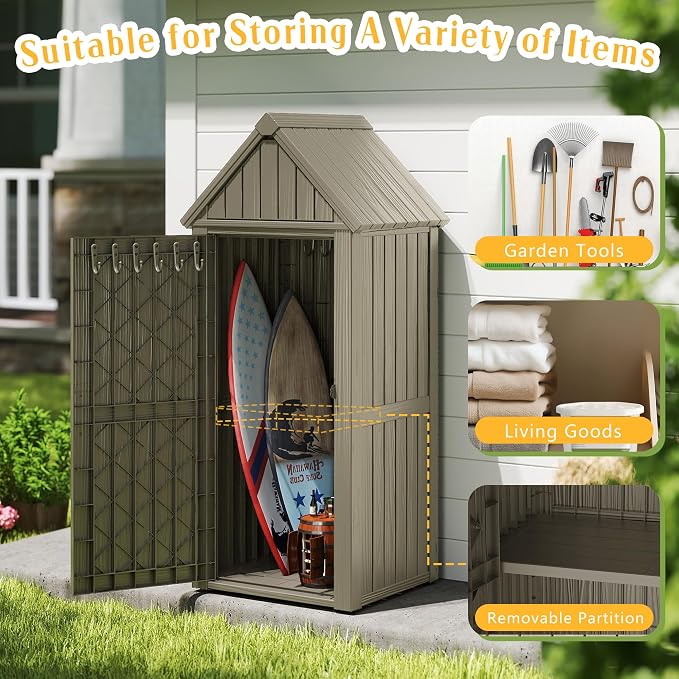 Storage Shed Outdoor Lockable, Waterproof Resin Garden Tool Shed, Heavy-Duty - Image 3