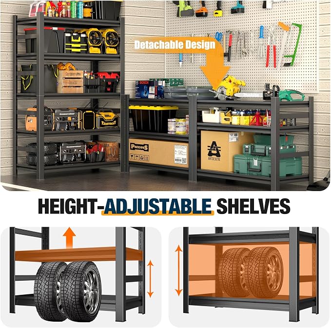 Heavy Duty Commercial Metal Garage Shelving Rack, Adjustable Industrial Steel - Image 6
