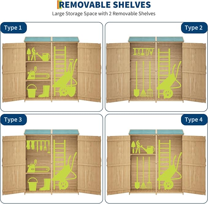 Wooden Outdoor Storage Cabinet, Lockable Double Doors, Removable Shelves - Image 5