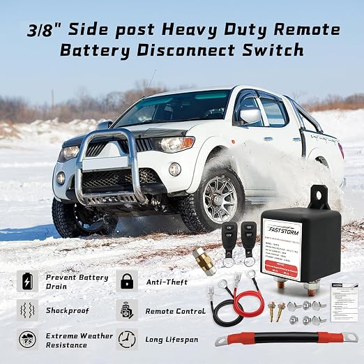3/8" Side Post Remote Battery Disconnect Switch 12V Battery Kill Switch - Image 2