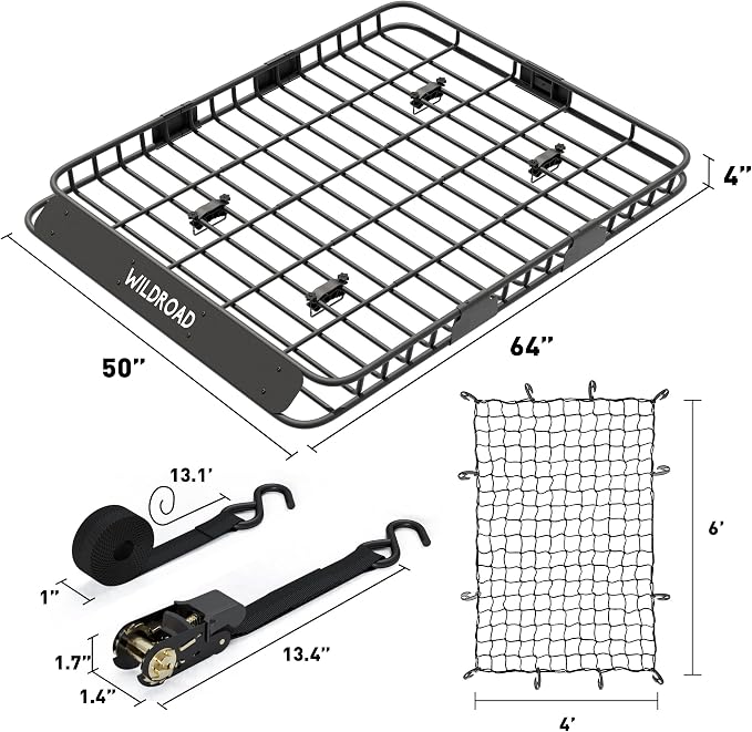 Wildroad Roof Rack Cargo Basket, Upgraded 4” Fence Wide Car Roof Basket - Image 6
