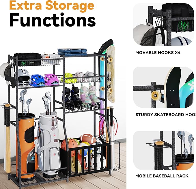 HOMREST Sports Equipment Storage, 2 Golf Bag Storage Stand, Ball Holder - Image 5