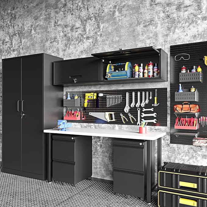 Small Wall-Mounted Locking Cabinet Metal Garage Storage Cabinet Hanging - Image 6