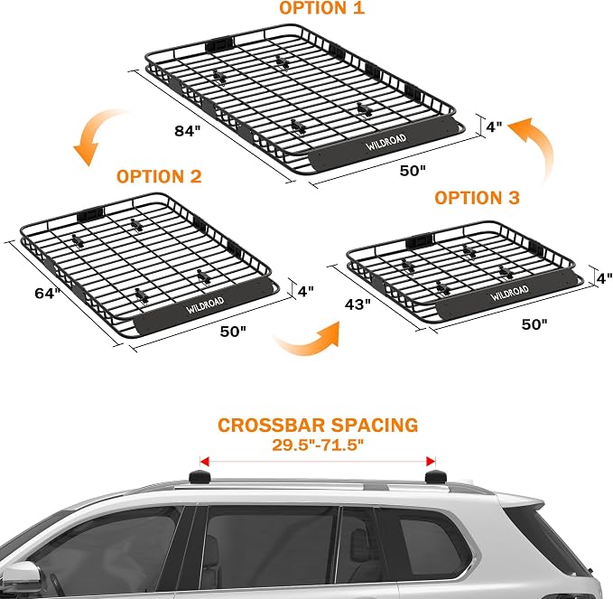 Wildroad Roof Rack Cargo Basket, Upgraded 4” Fence Wide Car Roof Basket - Image 8