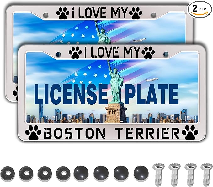 License Plate Holder Black and White License Plate Frames I Love My Boston by Unknown