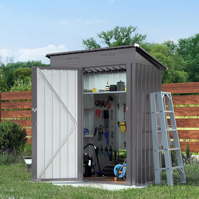 5x3x6FT Outdoor Storage Shed, Galvanized Steel Garden Shed by Vigohuseeo