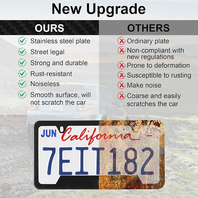 LivTee Carbon Fiber License Plate Frames, 2 Holes Stainless Steel License Plate - Image 6
