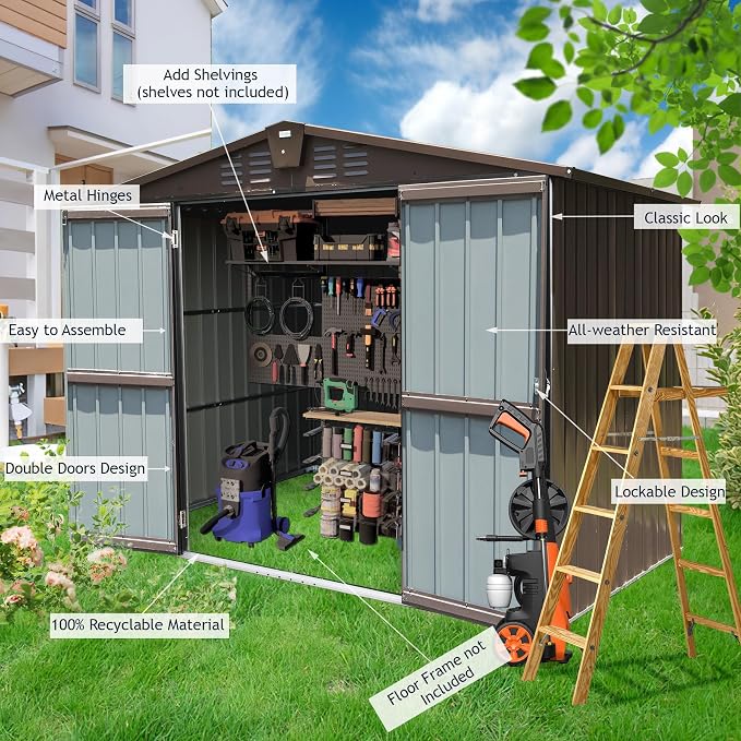 Domi Outdoor Storage Shed 8.2' x 6.2', Metal Steel Utility Tool Shed Storage - Image 3