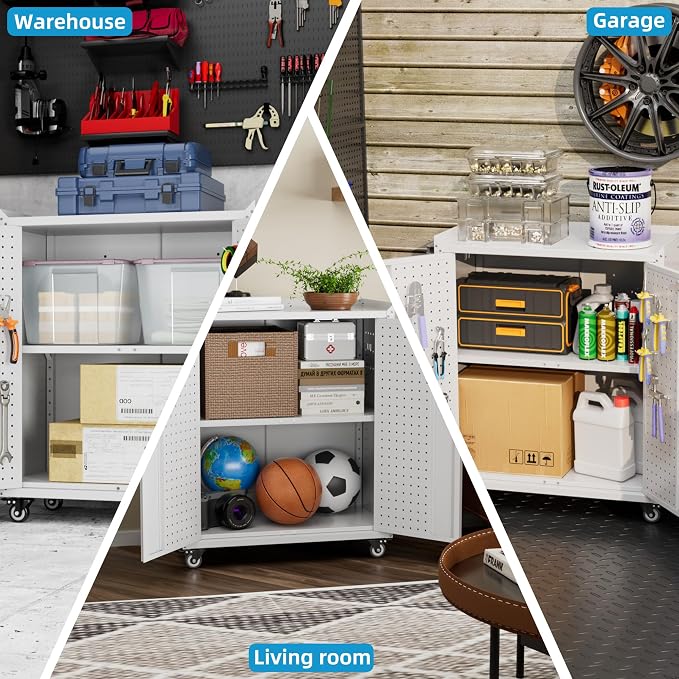 Metal Storage Cabinet with 2 Doors and 4 Hooks - Image 7