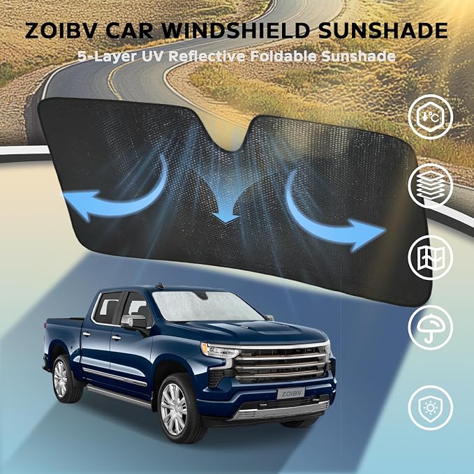 Windshield Sun Shade for Chevrolet Chevy Silverado 1500 2019-2025 Regular Cab - Image 3