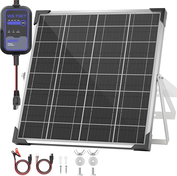 Solar Panel Kit 20W 12V with MPPT Controller, Solar Battery Trickle Charger by Voltset