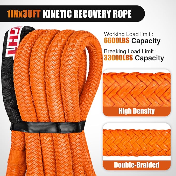 Nilight Kinetic Recovery Rope 33000 LBS 1" x 30ft Snatch Strap Heavy Duty - Image 2