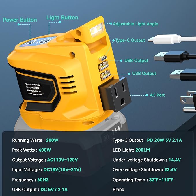 200W Portable Power Inverter for DeWALT 20V, Ecarke Outdoor Generato Battery - Image 5