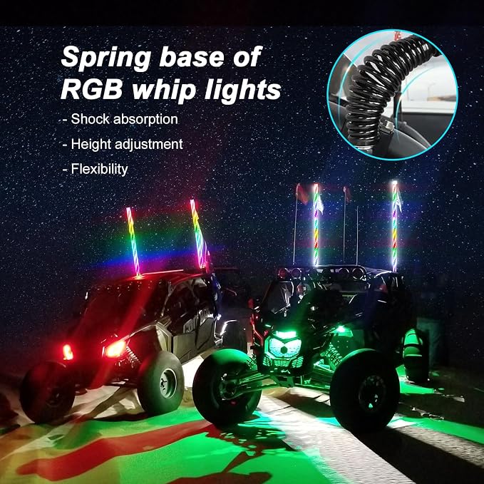 3FT-2 PC Spiral RGB LED Whip Light RGB Chasing/Dancing Light RF Remote Control - Image 3