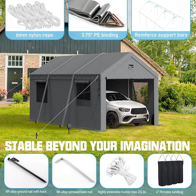 10x20 Carport, Heavy Duty Carport Canopy Garage - Image 3