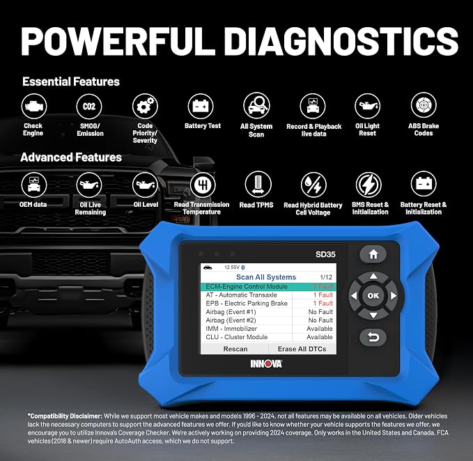 Innova SD35 OBD2 Scanner – ABS, TPMS & Check Engine Code Reader, Live Data - Image 7