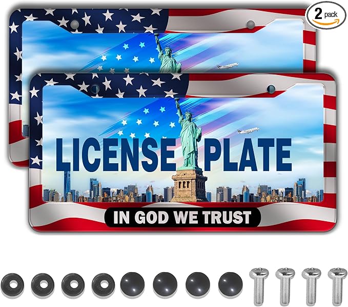 License Plate Frames Multicolor License Plate Holder American Flag in God We by Unknown