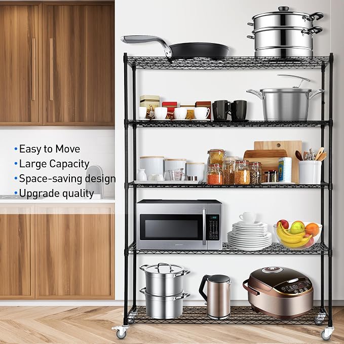 5 Tier Wire Shelf Shelving Unit, Heavy Duty Garage Storage Shelves - Image 4