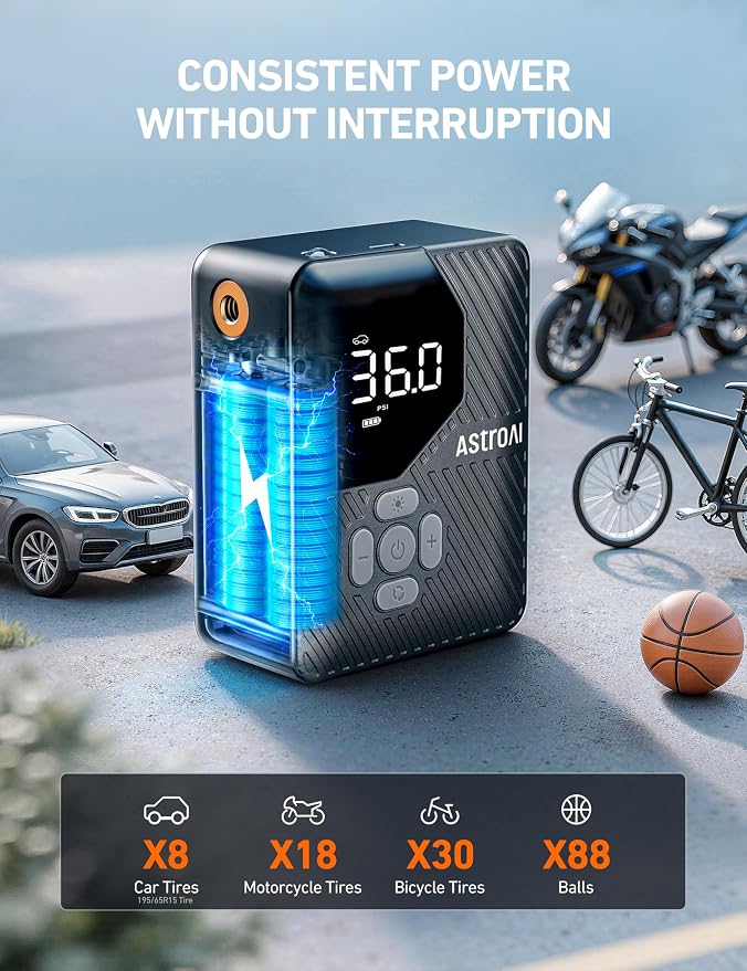 AstroAI L7 Mini Tire Inflator Portable Air Compressor, 150 PSI Cordless Car - Image 4
