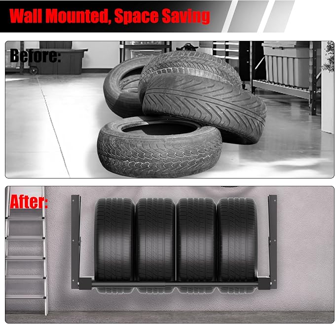 Wall Mount Folding Tire Rack, 32 to 48 Inches Wide Adjustable Tire Storage Rack - Image 8