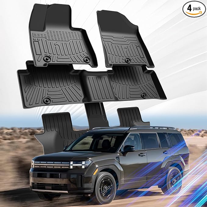 Car Floor Mats for 2024 2025 Hyundai Santa Fe Accessories, TPE All Weather by SSESS