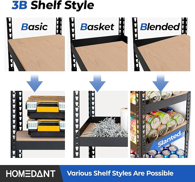 HOMEDANT 5 Tier Laminated Boltless Metal Shelving Unit Adjustable Garage - Image 5