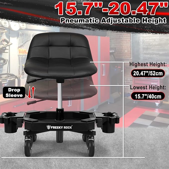 Rolling Stool with Wheels, Adjustable Height Pneumatic Garage Work Mechanic - Image 2