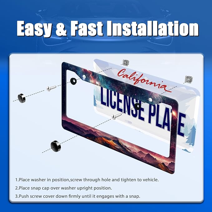 Mountain License Plate Frame Colorful Starry Sky Galaxy License Plate Stainless - Image 3