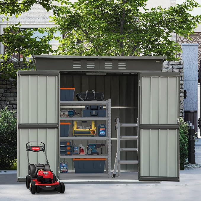 Domi Outdoor 5’ x 3’ Storage Shed, Metal Sheds Tool Storage Slope Roof - Image 2