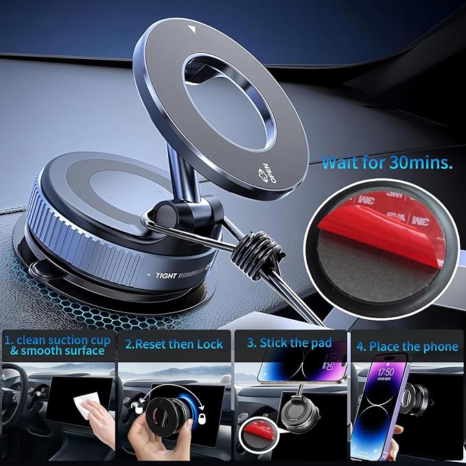 Vacuum Magnetic Car Phone Holder, 360°Adjustable Magnetic Phone Holder - Image 5