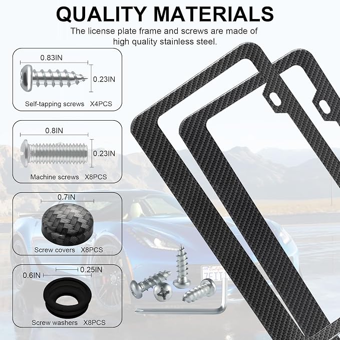 LivTee Carbon Fiber License Plate Frames, 2 Holes Stainless Steel License Plate - Image 4