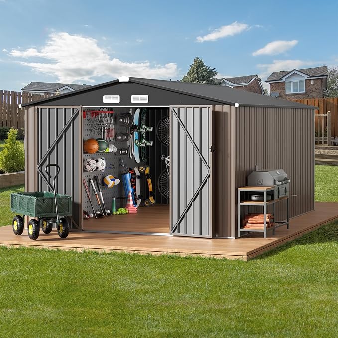 GVDV 10x14 FT Outdoor Metal Storage Shed, Durable Garden Shed by GVDV