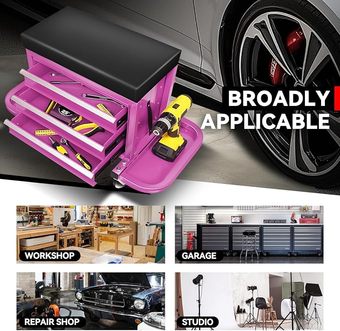 Auto Dynasty 3-Drawer Mechanic Rolling Seat, 350 LBS Capacity Roller Garage - Image 5