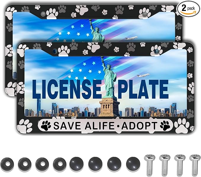 License Plate Holder Black and White License Plate Frames Save a Life Adopt by Unknown