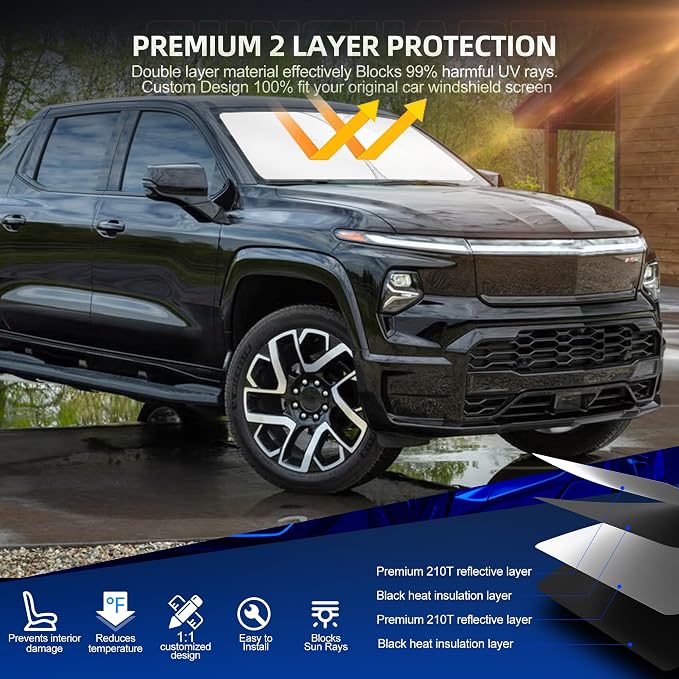 Windshield Sun Shade for Ch-evro-let Silverado EV 2024-2025 2026 Foldable - Image 3