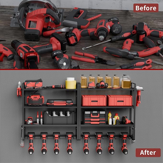 NINAT Heavy Duty 4-Tier Wall Mount Tool Organizer Rack - Image 4
