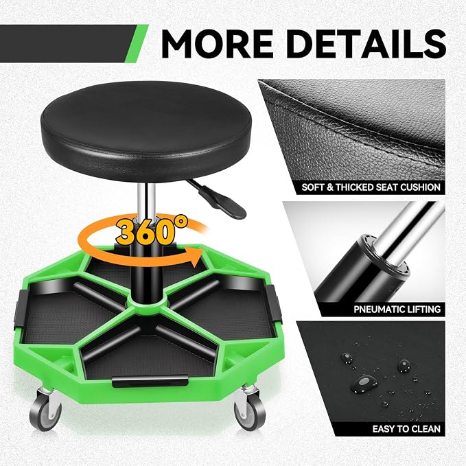 Auto Dynasty Mechanic Stool, Adjustable Rolling Pneumatic Creeper Garage Shop - Image 6