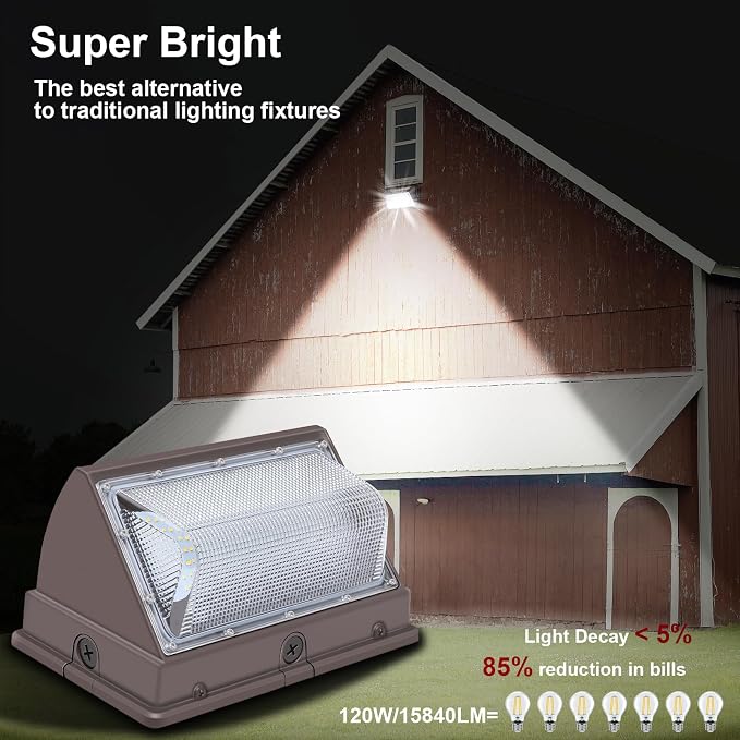 120W LED Wall Pack with Photocell, 5000K 15840LM Dusk to Dawn Lights Security - Image 4
