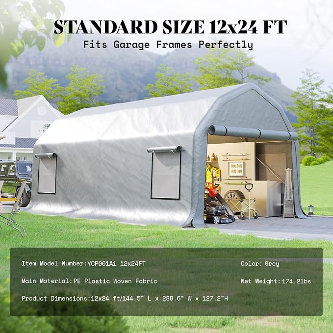 AMERLIFE 12x24 FT Heavy Duty Carport Garage Canopy, All-Weather Steel Frame - Image 8