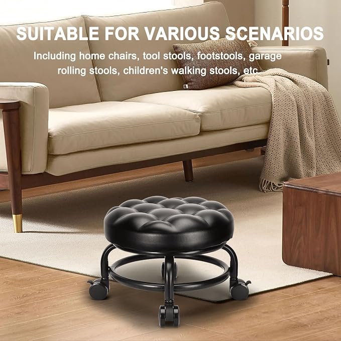 Low Height Rolling Stool Roller Stool PU Leather Comfortable Seat 360°Swivel - Image 7