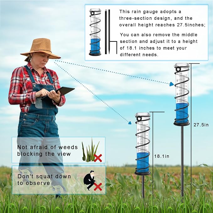 Upgrade Rain Gauge, Detachable Spiral Rain Gauge Outdoor, Rain Measure Gauge - Image 3