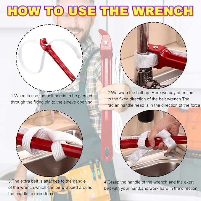 Mudder 12 Inch Strap Wrench Adjustable Pipe Nylon Plumbing Strap Wrench Oil - Image 5