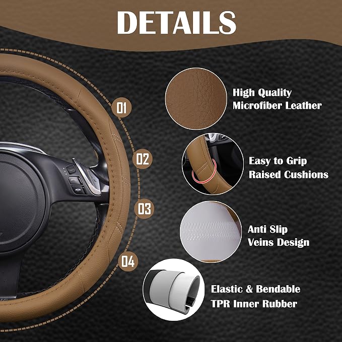 CAR PASS Line Rider Microfiber Leather Sporty Steering Wheel Cover Universal - Image 4