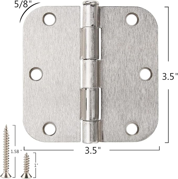 30 Pack Rounded Brushed Nickel Door Hinges 3.5 Inch 5/8" Radius 3 1/2" Satin - Image 5