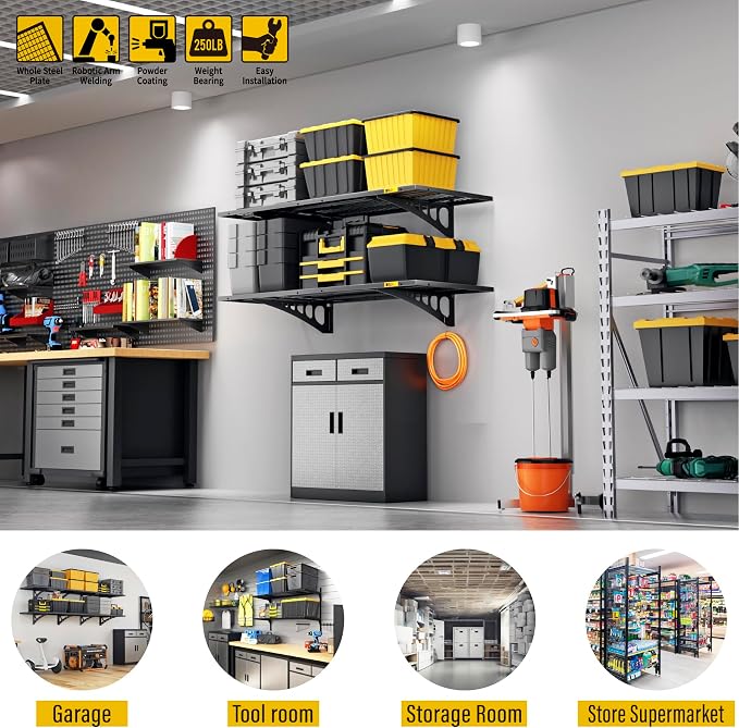 1.64x4ft Adjustable Rail Wall Garage Storage Shelf, - Image 4