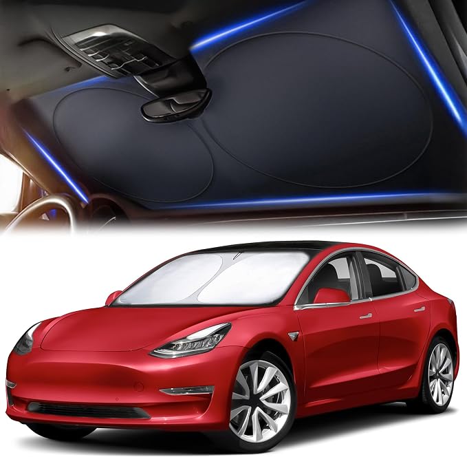 Tesla Windshield Sun Shade for Model – XX-Large 56" x 36", Foldable Front by Autovir