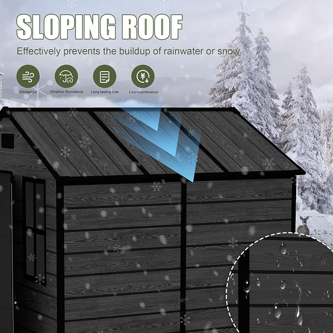 6x6 ft Outdoor Storage Shed, Garden Shed W/Window, Resin Storage Shed W/Air - Image 5