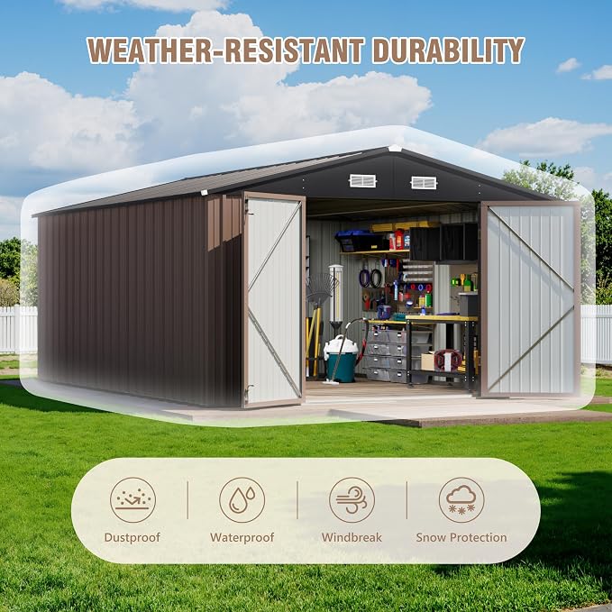 Greesum 10×14 FT Outdoor Storage Shed, Metal Storaged Sheds Without Floor - Image 7